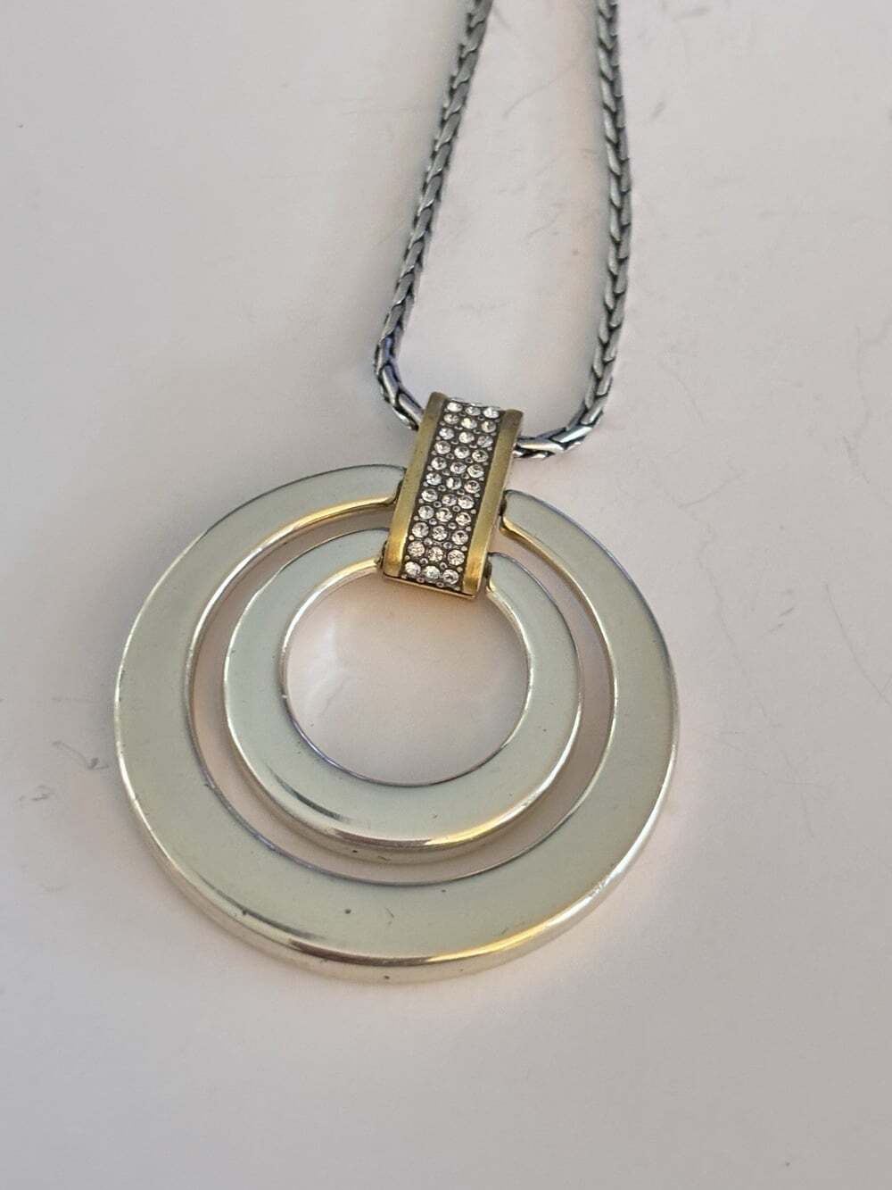 Brighton Meridian Tempo Two-Tone Crystal Silver Pendant Necklace Excellent.